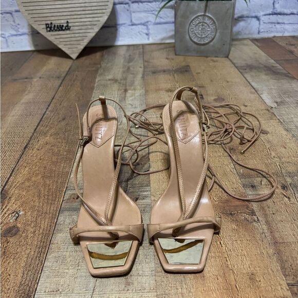 Schutz Vikki Leather Wrap Tan Heels 8 - Picture 14 of 15